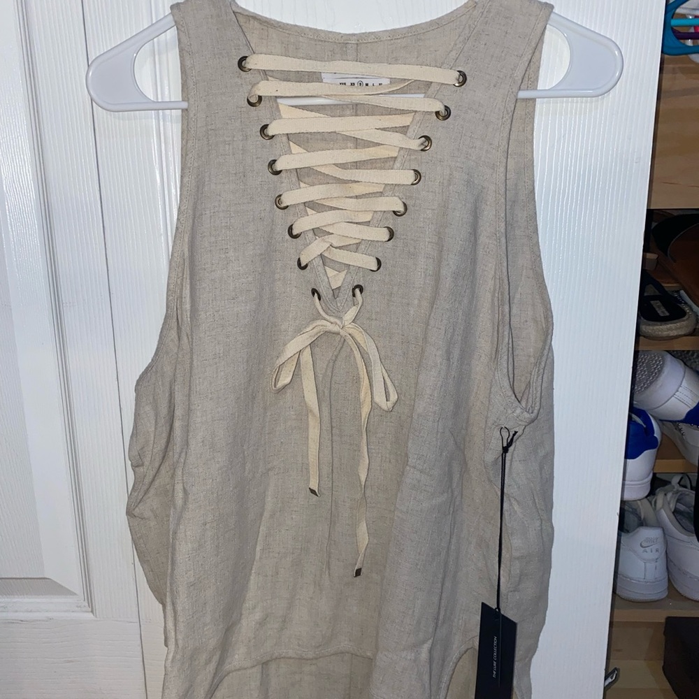 One Teaspoon cream French lace up tank